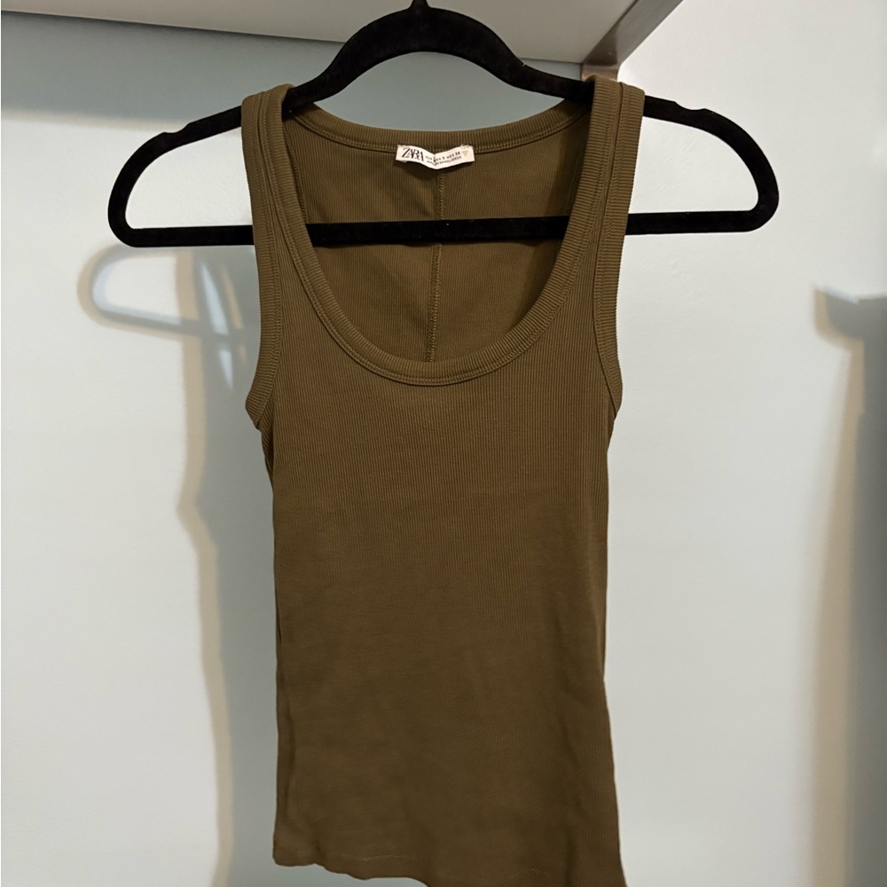 Zara Olive Green Ribbed Tank Top